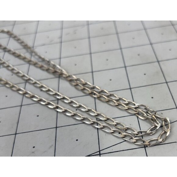 Sterling Silver Figaro Elongated Chain Necklace 36" Italy .925 Marked - Picture 2 of 6